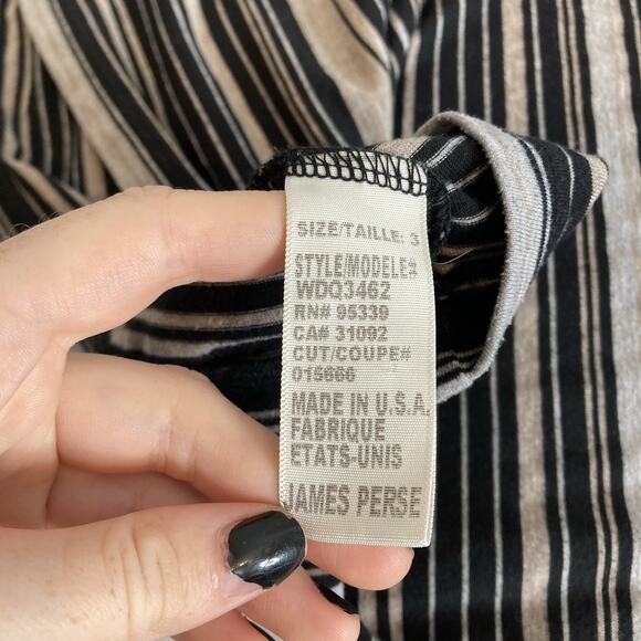 Standard James Perse Women’s Striped Black V Neck Top Size 3 Large Casual Soft - Picture 6 of 11